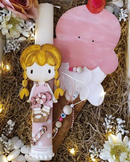 Πασχαλινή λαμπάδα candy girl με διακοσμητική βάση παγωτό